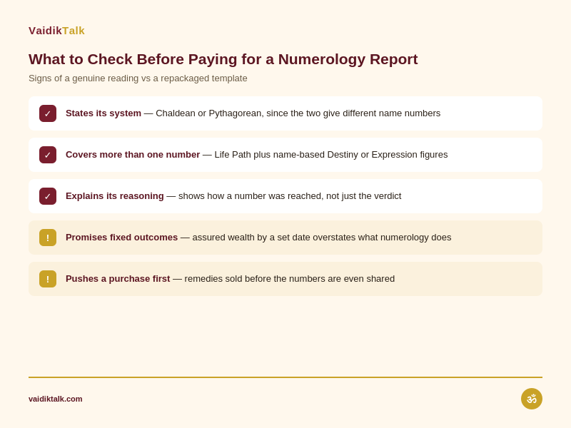 what to check before paying numerology report